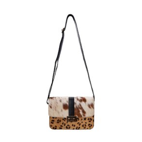 Camila crossover bag Black Colour, leo creme/camel