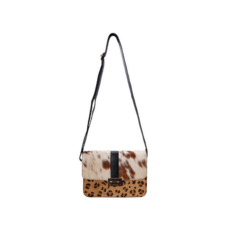 Camila crossover bag Black Colour, leo creme/camel