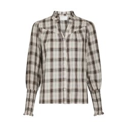 Camisa big check blouse Neo Noir, off white