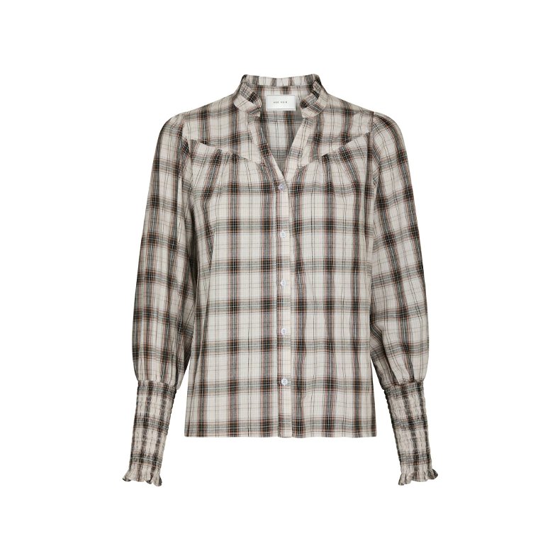 Camisa big check blouse Neo Noir, off white