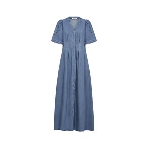 Co'Couture Tilly emb pleat dress, denim blue