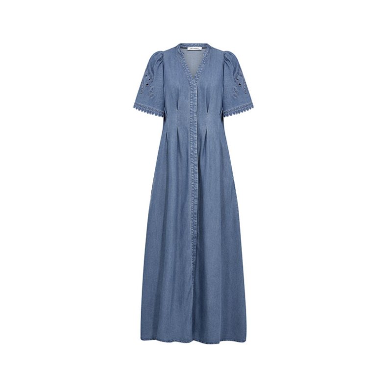 Co'Couture Tilly emb pleat dress, denim blue