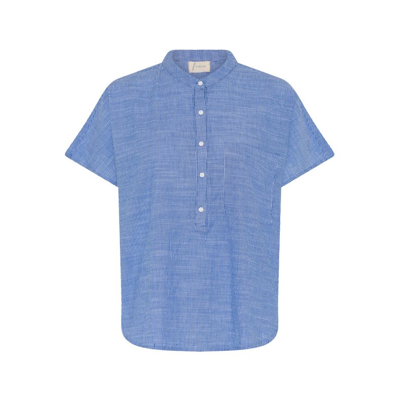 Colombo ss linen top Frau, medium blue stripe