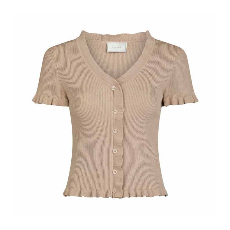 Esla frill knit tee Neo Noir, sand