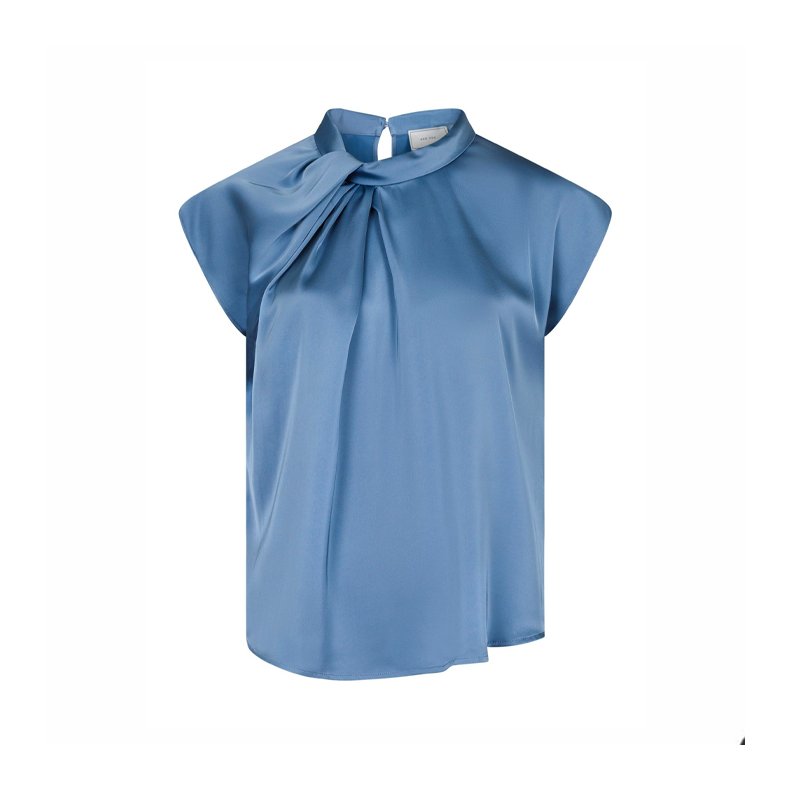 Fleur drapy satin blouse Neo Noir, dusty blue