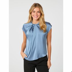 Fleur drapy satin blouse Neo Noir, dusty blue