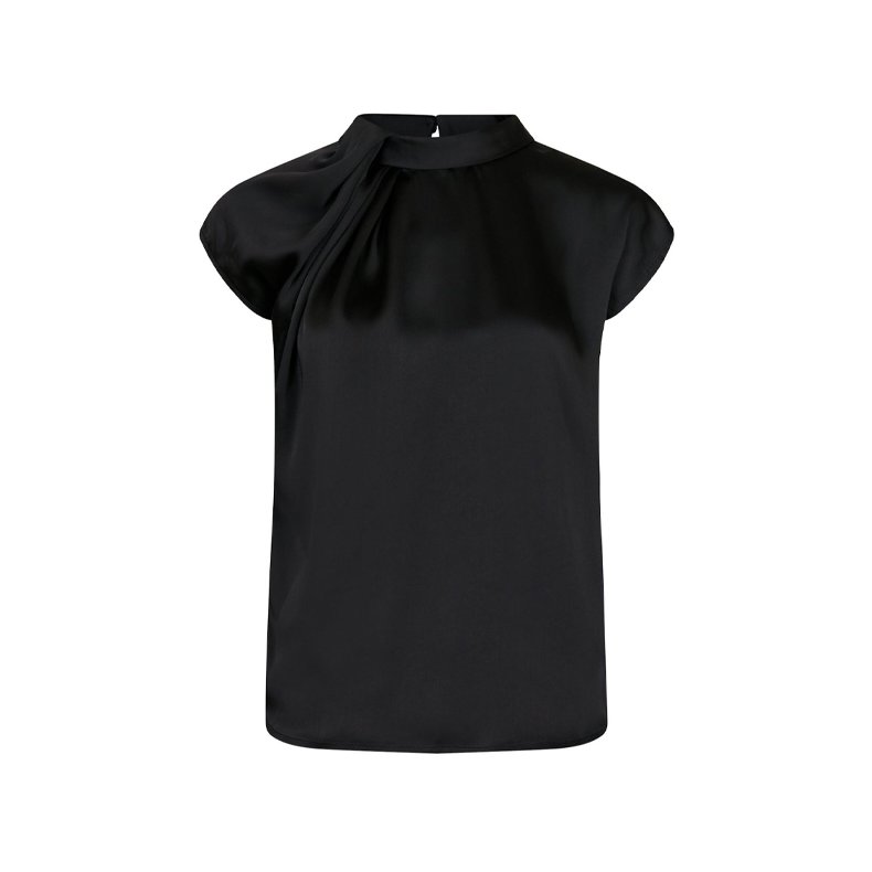 Fleur Drapy Satin Blouse Neo Noir, black