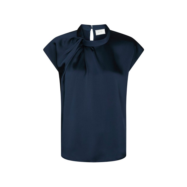 Fleur Drapy Satin Blouse Neo Noir, navy