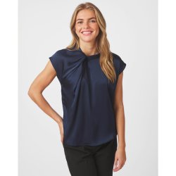 Fleur Drapy Satin Blouse Neo Noir, navy