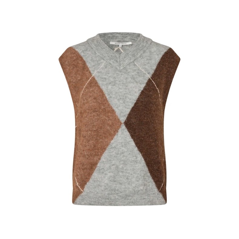 Forca knit vest Second Female, light grey melange 