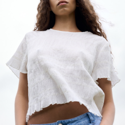 Manar irregular smocking t-shirt Rabens Saloner, chalk