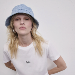 Hannah printed denim hat Lala Berlin, washed blue leo