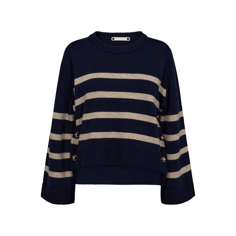 Maja O-button stripe knit Co'Couture, black