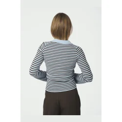 Fannya ls striped knit polo Neo Noir, light blue stripe