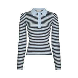 Fannya ls striped knit polo Neo Noir, light blue stripe