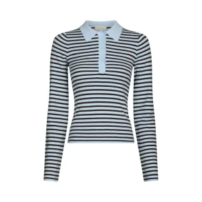 Fannya ls striped knit polo Neo Noir, light blue stripe