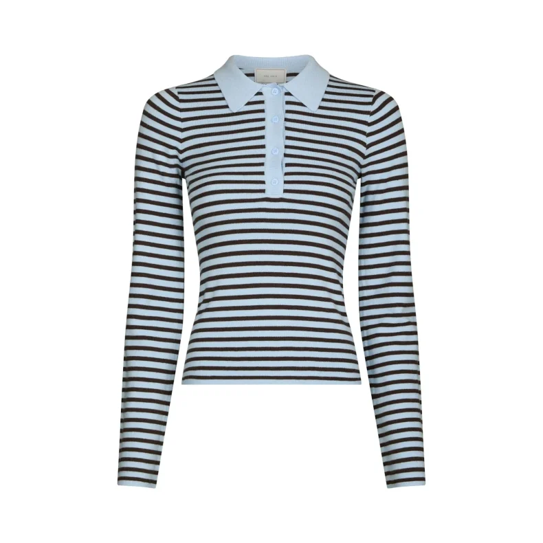 Fannya ls striped knit polo Neo Noir, light blue stripe