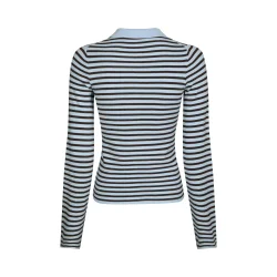 Fannya ls striped knit polo Neo Noir, light blue stripe