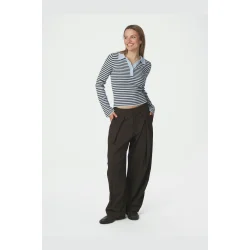 Fannya ls striped knit polo Neo Noir, light blue stripe