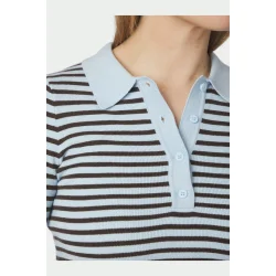 Fannya ls striped knit polo Neo Noir, light blue stripe