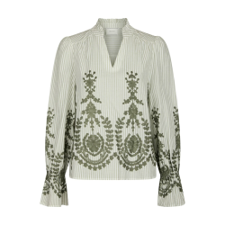 Amara stripe emb blouse Neo Noir, dustry green