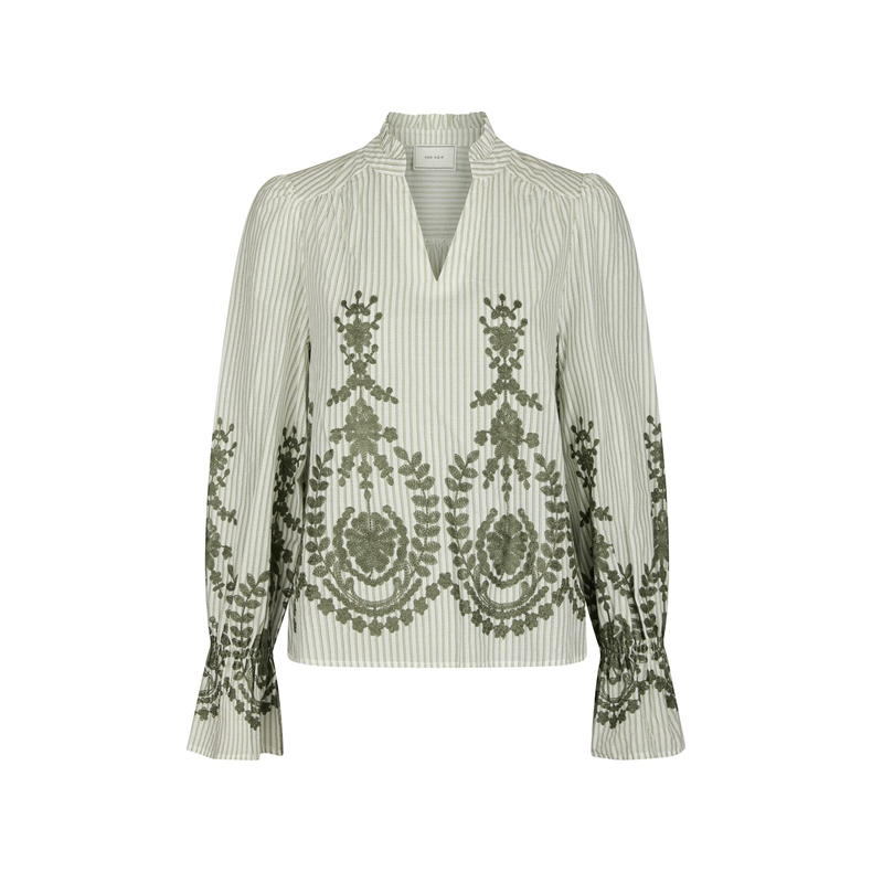Amara stripe emb blouse Neo Noir, dustry green