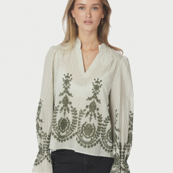 Amara stripe emb blouse Neo Noir, dustry green