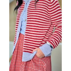 Black Colour Dell striped knit cardigan, red