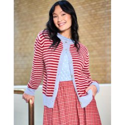 Black Colour Dell striped knit cardigan, red