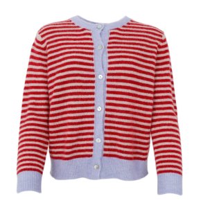 Black Colour Dell striped knit cardigan, red