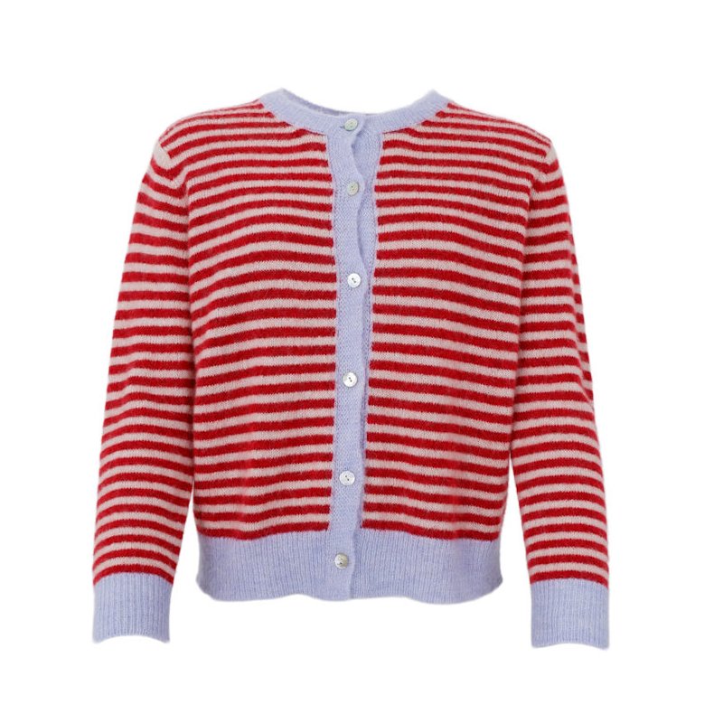 Black Colour Dell striped knit cardigan, red