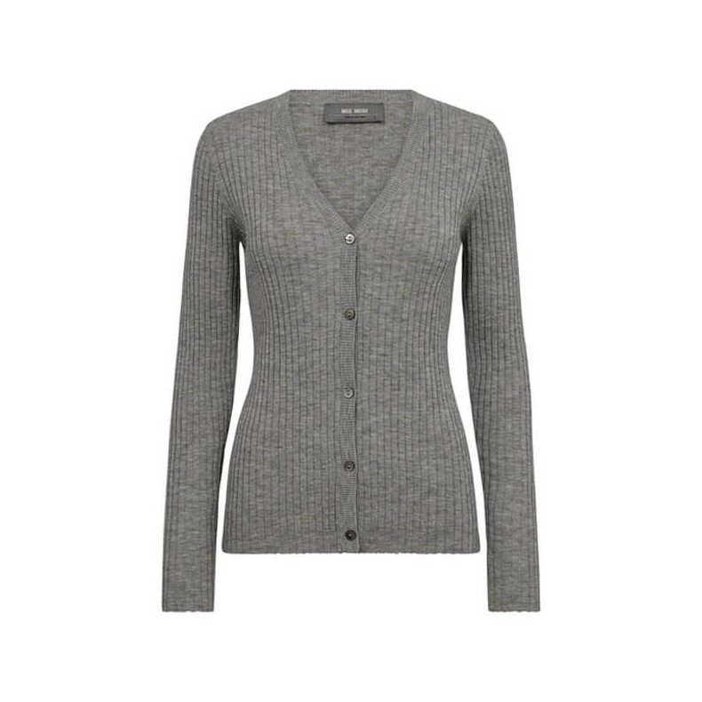 Relena rib V-neck knit cardigan Mos Mosh, sharkskin