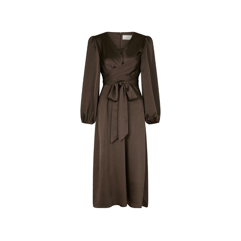 Rimini heavy sateen dress Neo Noir, dark brown