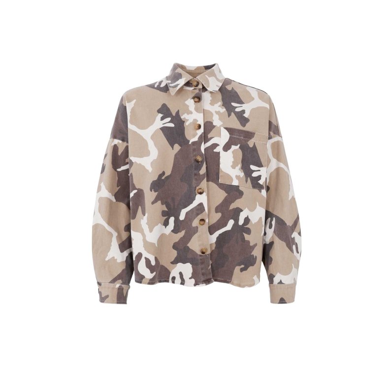 Tess shirt jacket Black Colour, Brown Camou