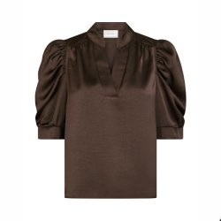Roella heavy sateen blouse neo noir, dark brown