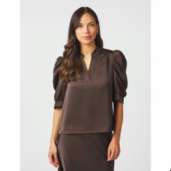 Roella heavy sateen blouse neo noir, dark brown