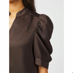 Roella heavy sateen blouse neo noir, dark brown