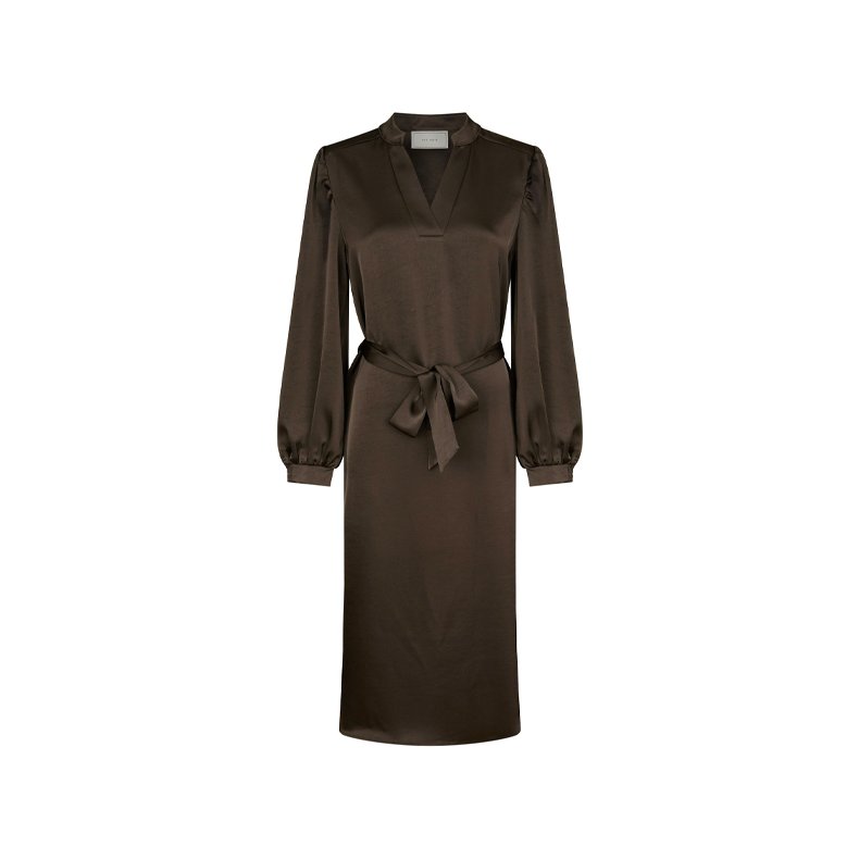 Rolana heavy sateen dress Neo Noir, dark brown