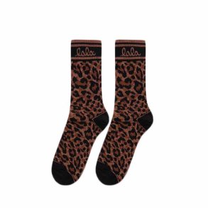 Sanira cotton blend socks Lala Berlin, dark brown leo