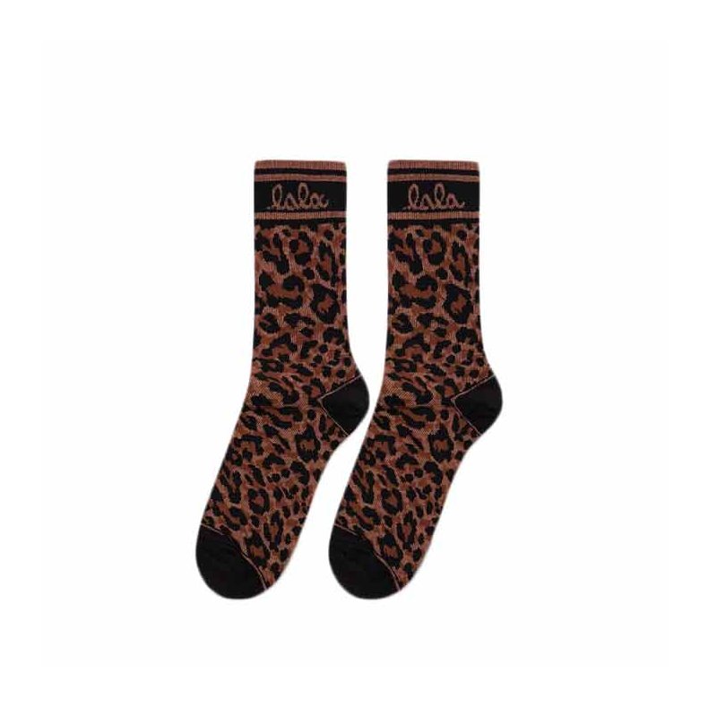 Sanira cotton blend socks Lala Berlin, dark brown leo
