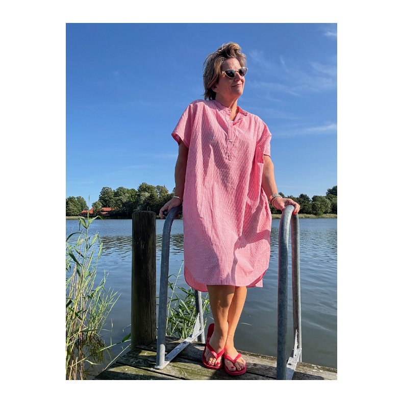 Seoul ss dress frau, hot coral stripe