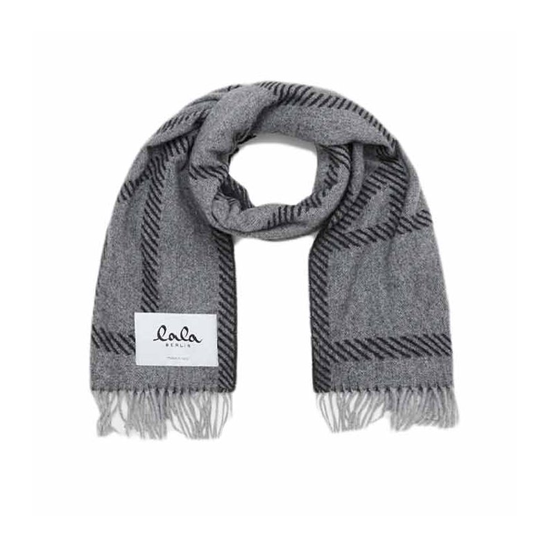 Svea wool mix scarf Lala Berlin, light grey melange/black