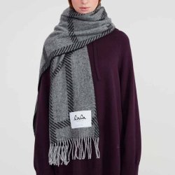 Svea wool mix scarf Lala Berlin, light grey melange/black