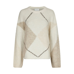Neo Noir Inga check fluff knit blouse, creme
