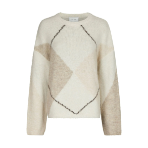 Neo Noir Inga check fluff knit blouse, creme