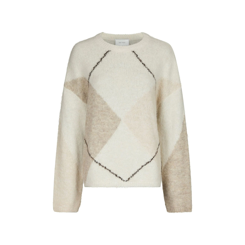 Neo Noir Inga check fluff knit blouse, creme