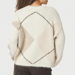 Neo Noir Inga check fluff knit blouse, creme