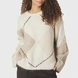 Neo Noir Inga check fluff knit blouse, creme
