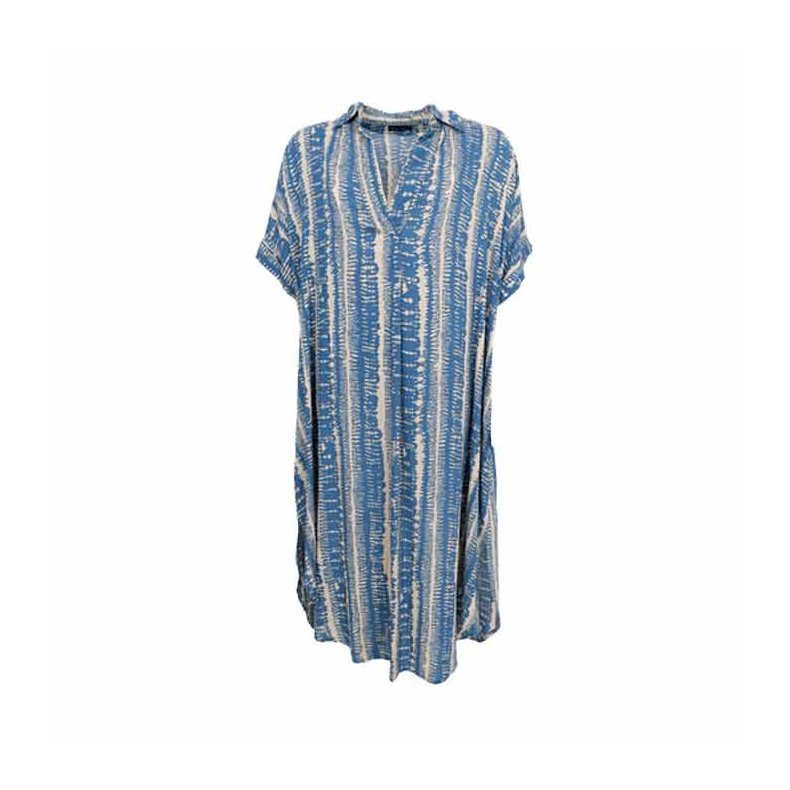 Stella s/s kaftan tunic dress Black Colour, balance blue One Size