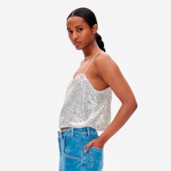 Jovana top Baum und Pferdgarten, silver sequin
